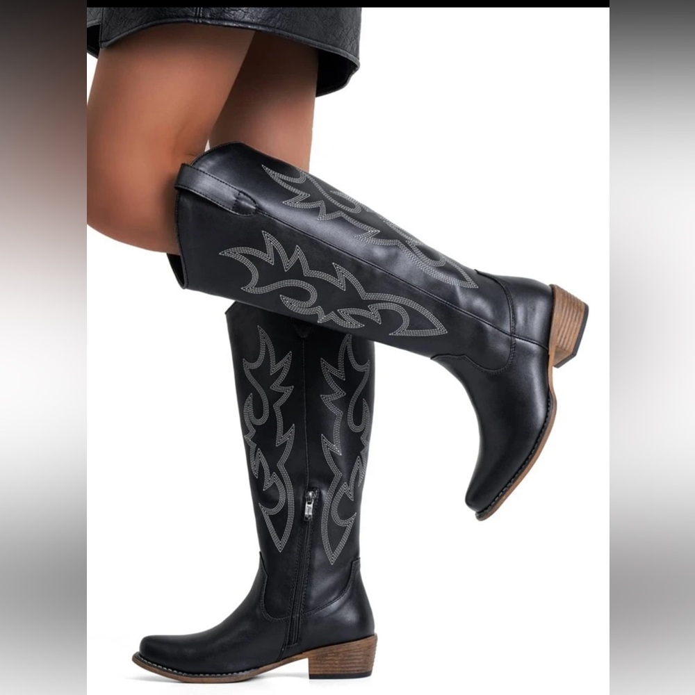 Black Western Knee-High Boots